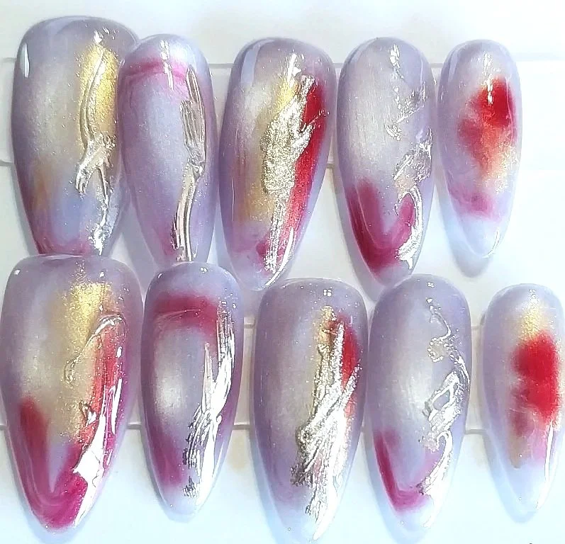 TMS-2227A  Red Marble Nails