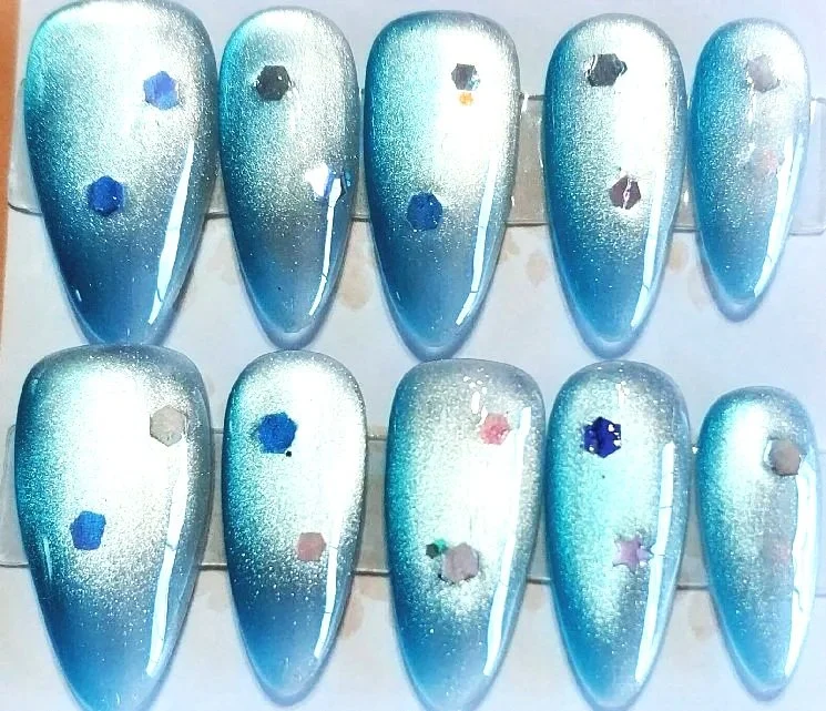 CC-591A  Blue Cat Eye with chunky glitter accents