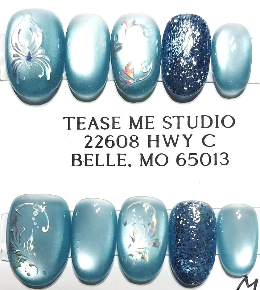 TMS-2314  Blue cat eye nail set