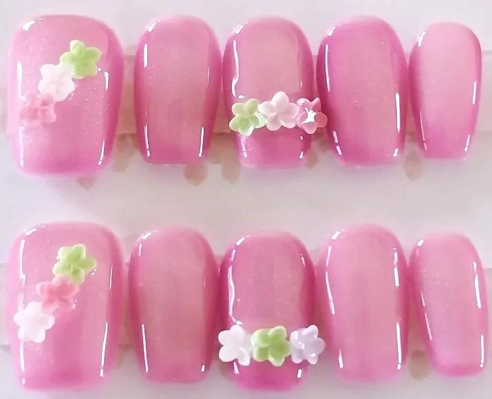 CC-523M  Pink Floral Cat Eye Nails