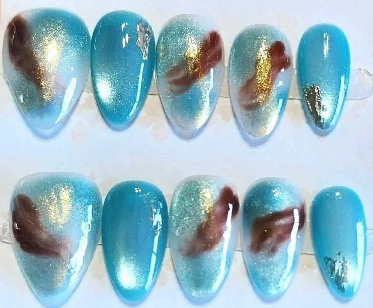 TMS-2234A  Blue and Brown Marble Nails