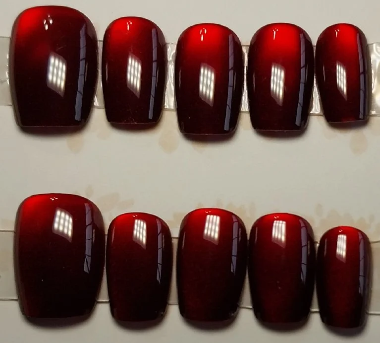 CC-877S  Blood Red Cat Eye Nail Set
