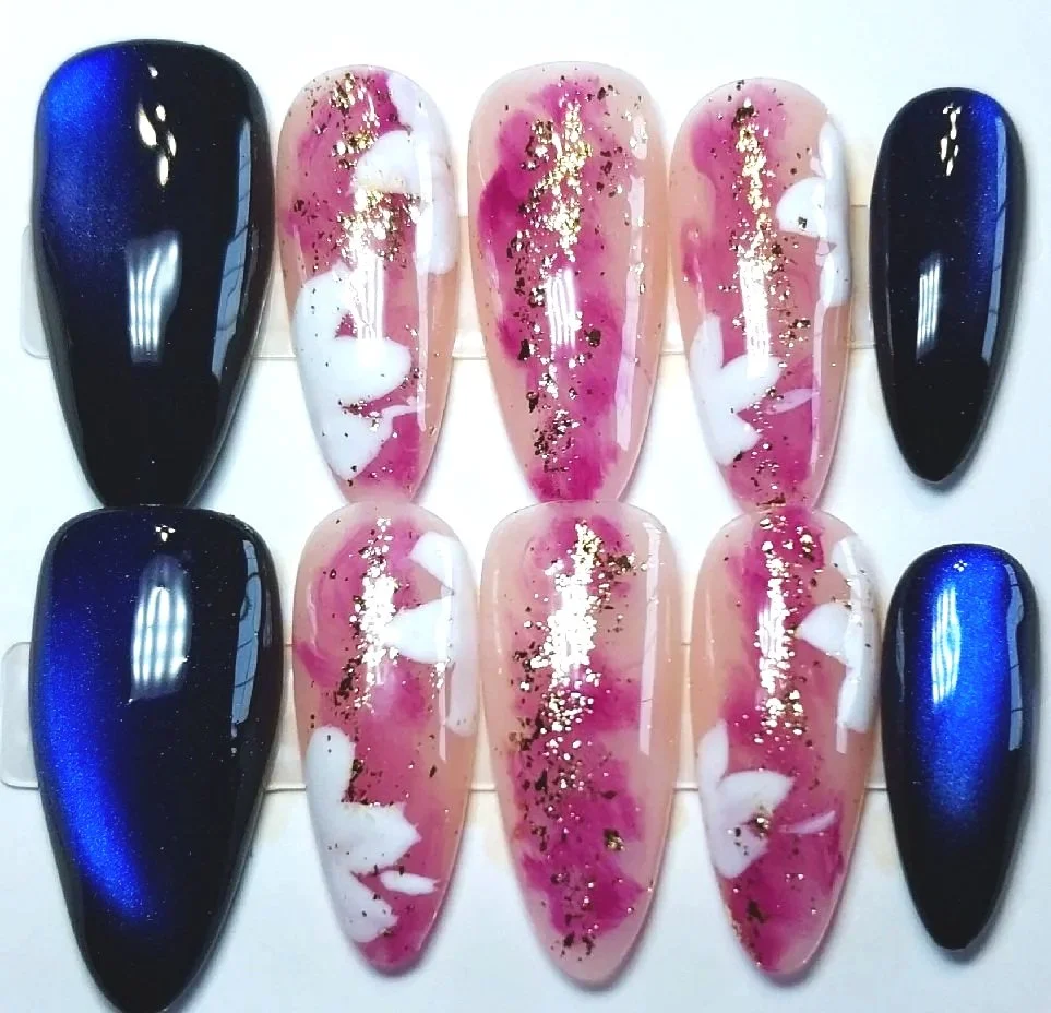 CC-803L  Blue Cat Eye with Floral Nails
