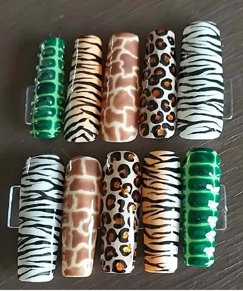 Hand painted exquisitely crafted animal print XXL square nail set.