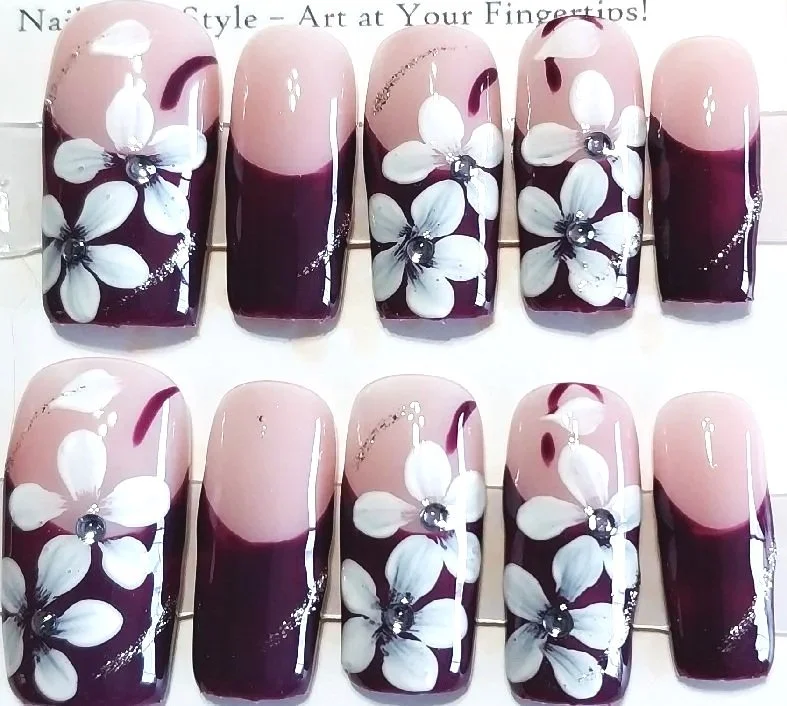 CC-913S  Burgundy Floral Nails