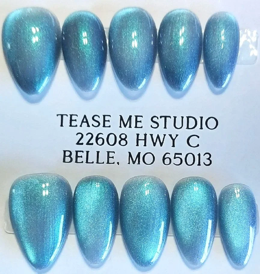 CC-706  Light Blue  with blue chrome cat eye nail set