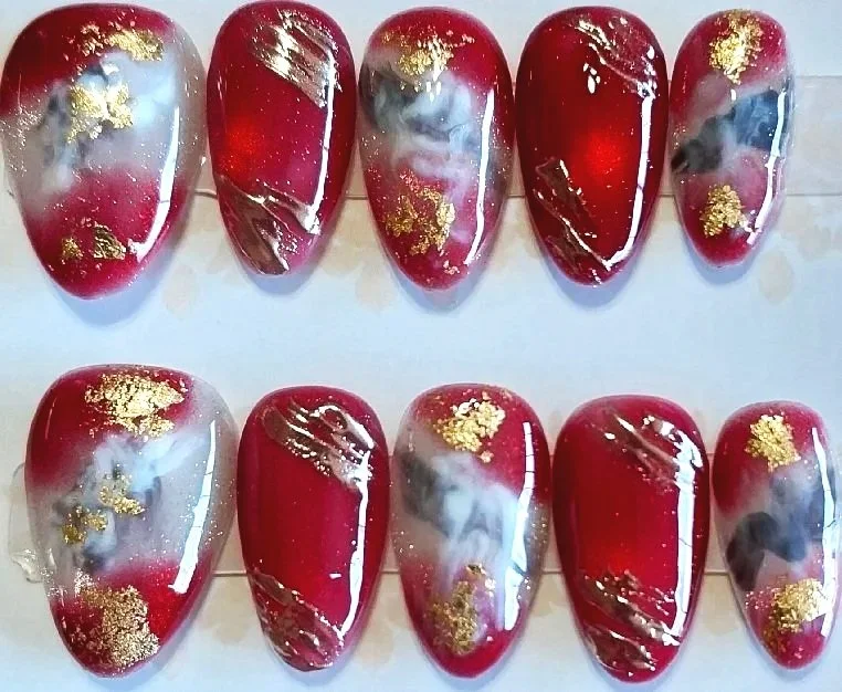 CC-714M  Red Marble Nail Set