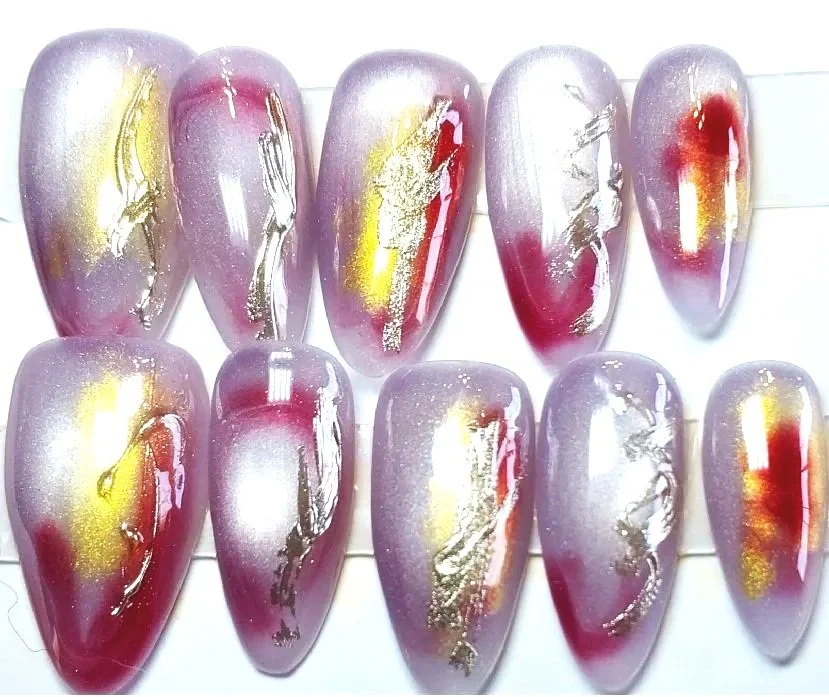 CC-809L  Red and SIlver Marble Nails