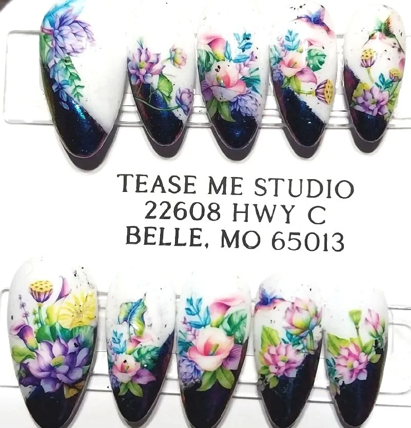TMS-2315  Floral Chrome Nails
