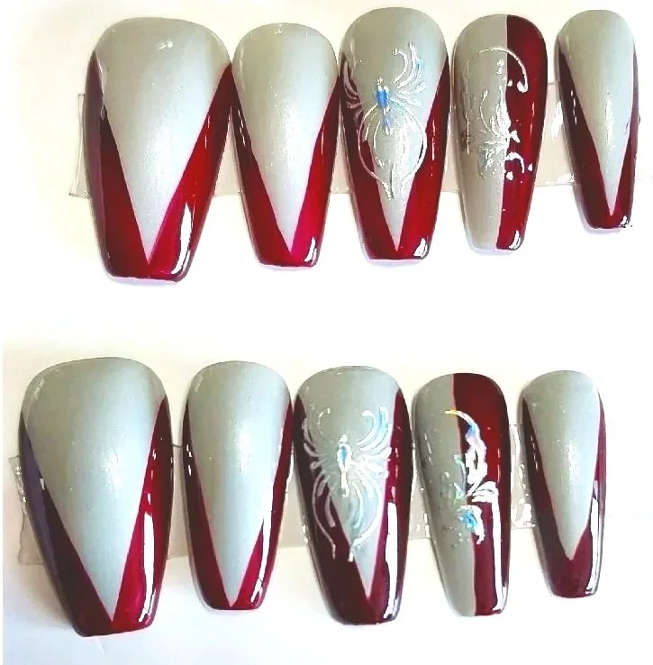 TMS-2170  Burgundy Butterfly Nail Set