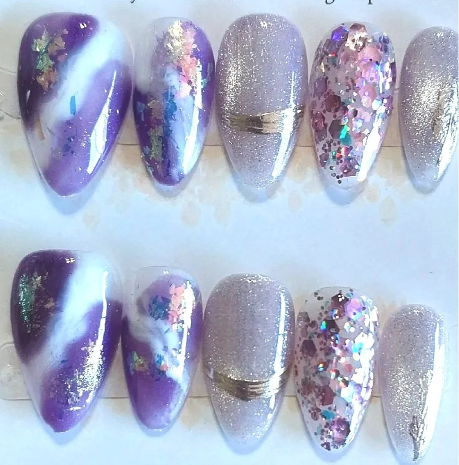 TMS-2225A  Purple Marble Nail Set