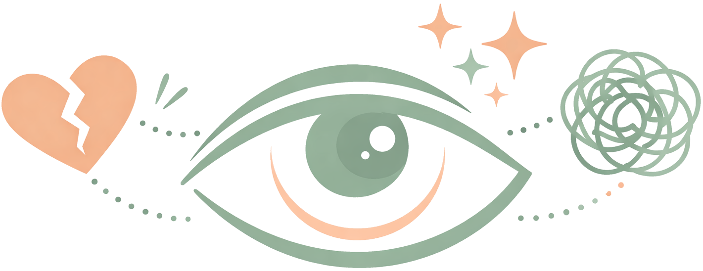 Close-up of a human eye, showing the iris, pupil, and eyelashes in a stylized, illustrated manner.