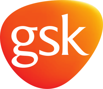 The GSK logo on an orange and yellow gradient background.