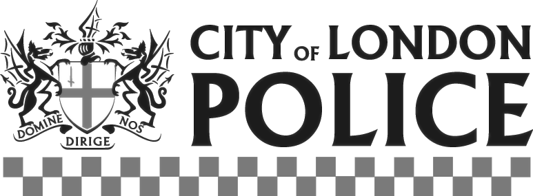 The logo of the City of London Police featuring a shield with a cross and two lions holding it, with the text 'City of London Police' beside it.