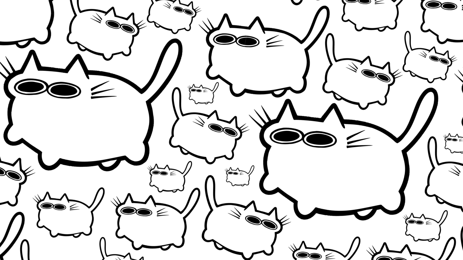 Multiple cartoon cats with oversized bodies, small faces, and sunglasses, arranged in a repeating pattern.