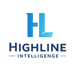 A logo with the text 'HL' in large blue letters and 'HIGHLINE INTELLIGENCE' below it, with a stylized design.