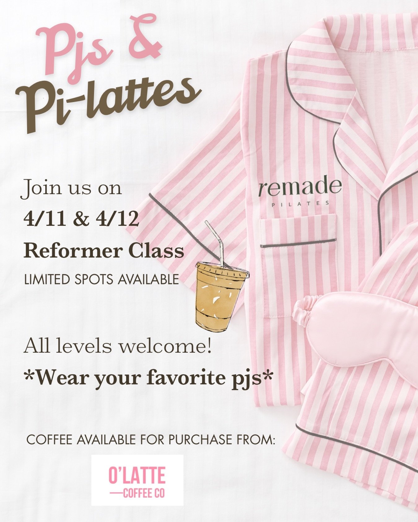 Join us for our FIRST ever PiLattes &amp; PJs ☕️💗✨ 

We&rsquo;ll have coffee available for purchase to sip while you flow&hellip; because Pilates + lattes just makes sense 🤍

Open to both members + non-members! Just book through our app or website 