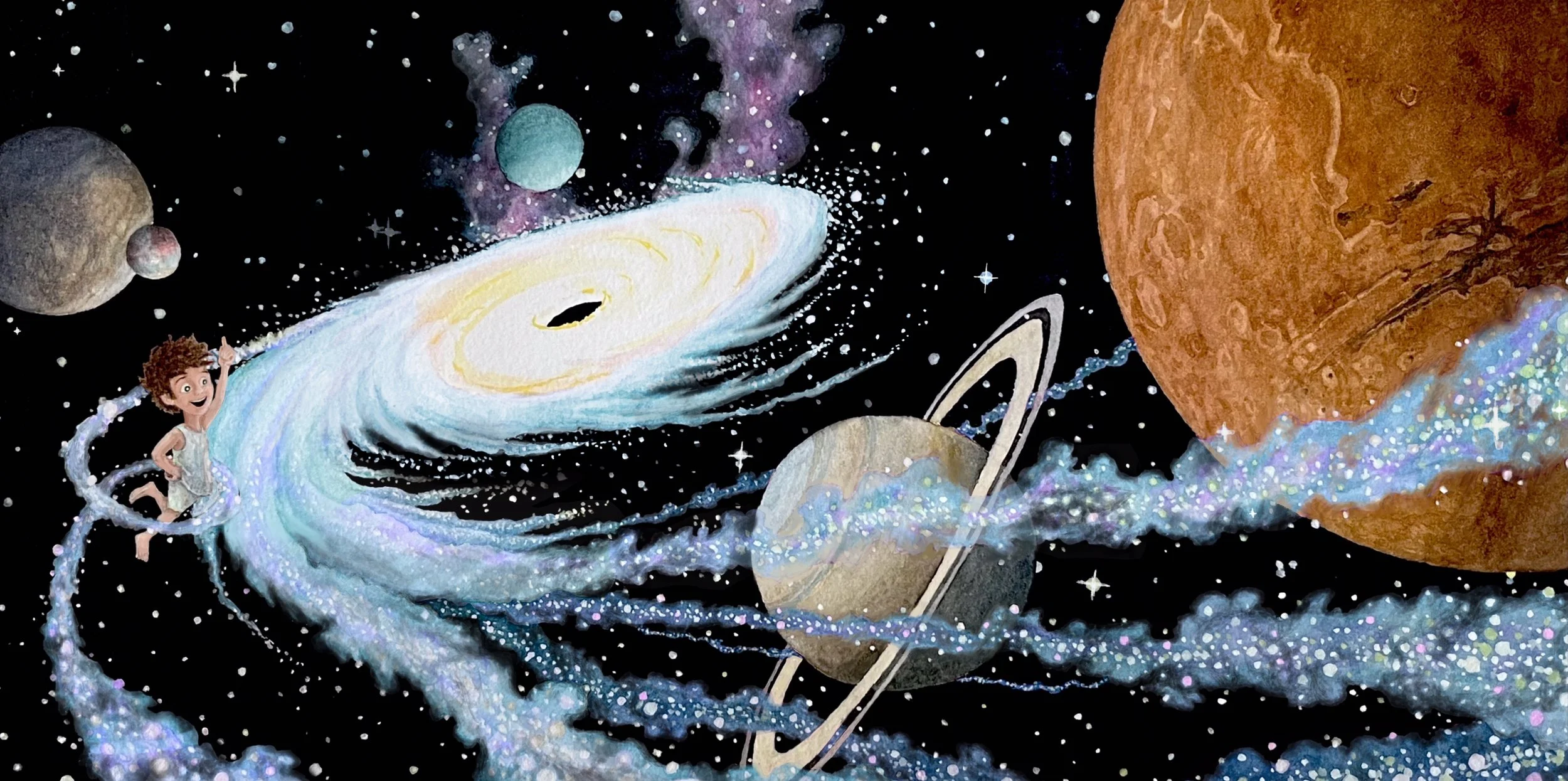 Stardust - A double-page spread from the upcoming children’s book ‘The Missing Light’ written by the talented author, Erin Todd