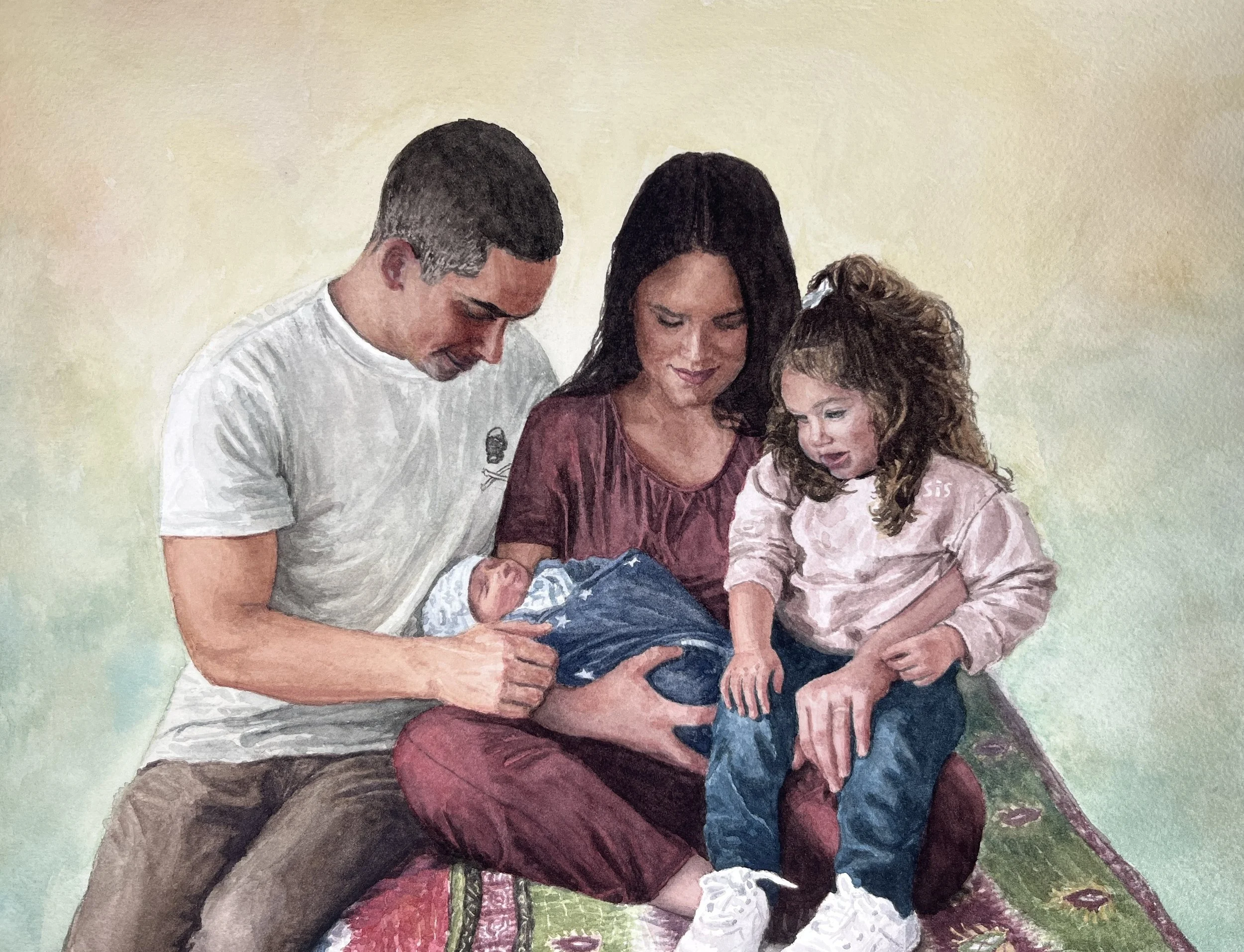 And Now We Are Four - A commissioned watercolor portrait based on a treasured family photo.
[Sold]