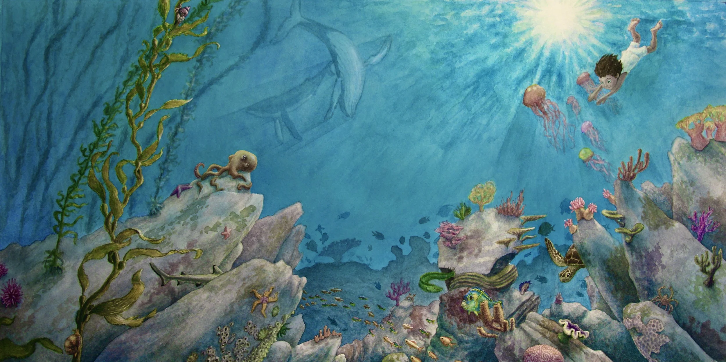 Sea Creatures - A double-page spread from the upcoming children’s book ‘The Missing Light’ written by the talented author, Erin Todd