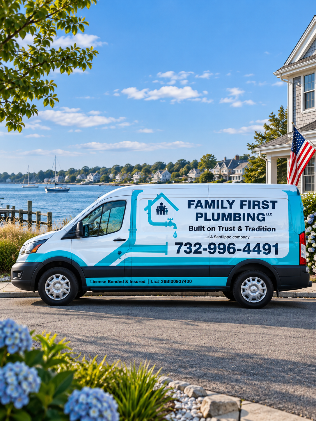 Family First Plumbing service truck in Monmouth County, New Jersey