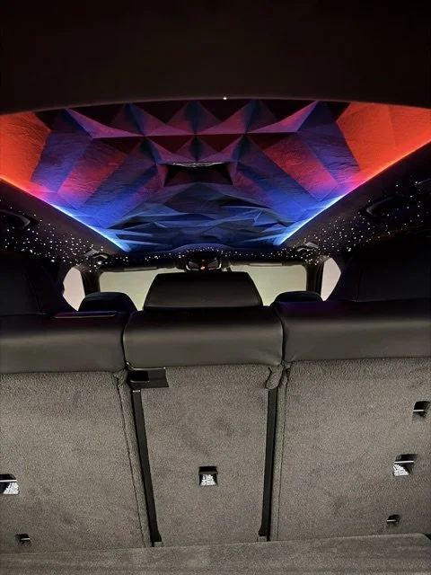 Starlight headliner and ambient lighting retrofit in a 2026 BMW X7M by Custom Luxury Lab in Frisco, TX