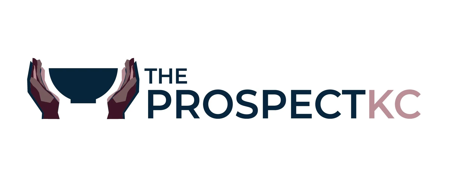 Logo with two hands holding a dark bowl, text reads "The Prospect KC" in dark and pinkish colors.