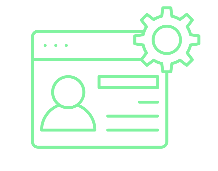 An icon of a user profile card with a gear symbol indicating settings or configuration.