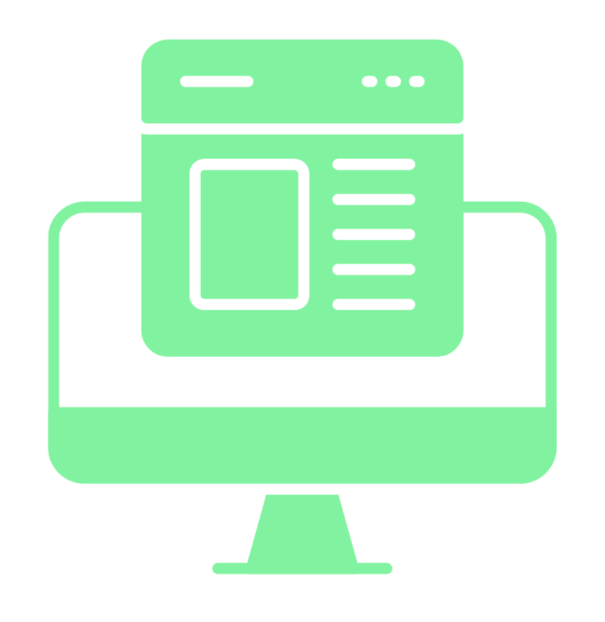 Green computer monitor displaying webpage or document icon on a black background.