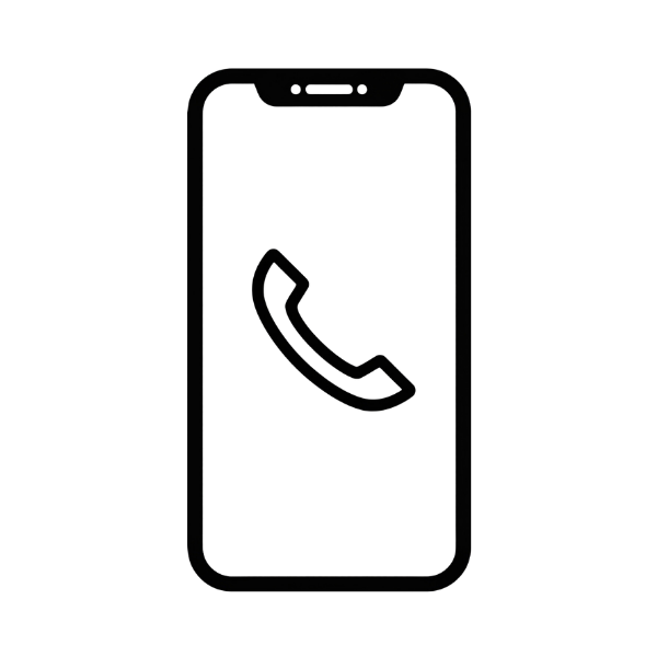Outline of a smartphone with an active call icon on the screen.