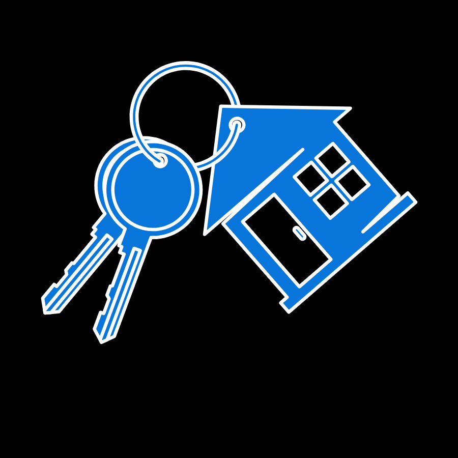 Icon of house keys with keychain attached to a house-shaped keychain.