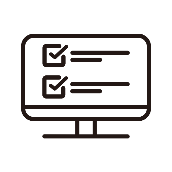 Icon of a computer monitor displaying a checklist with two checked boxes.