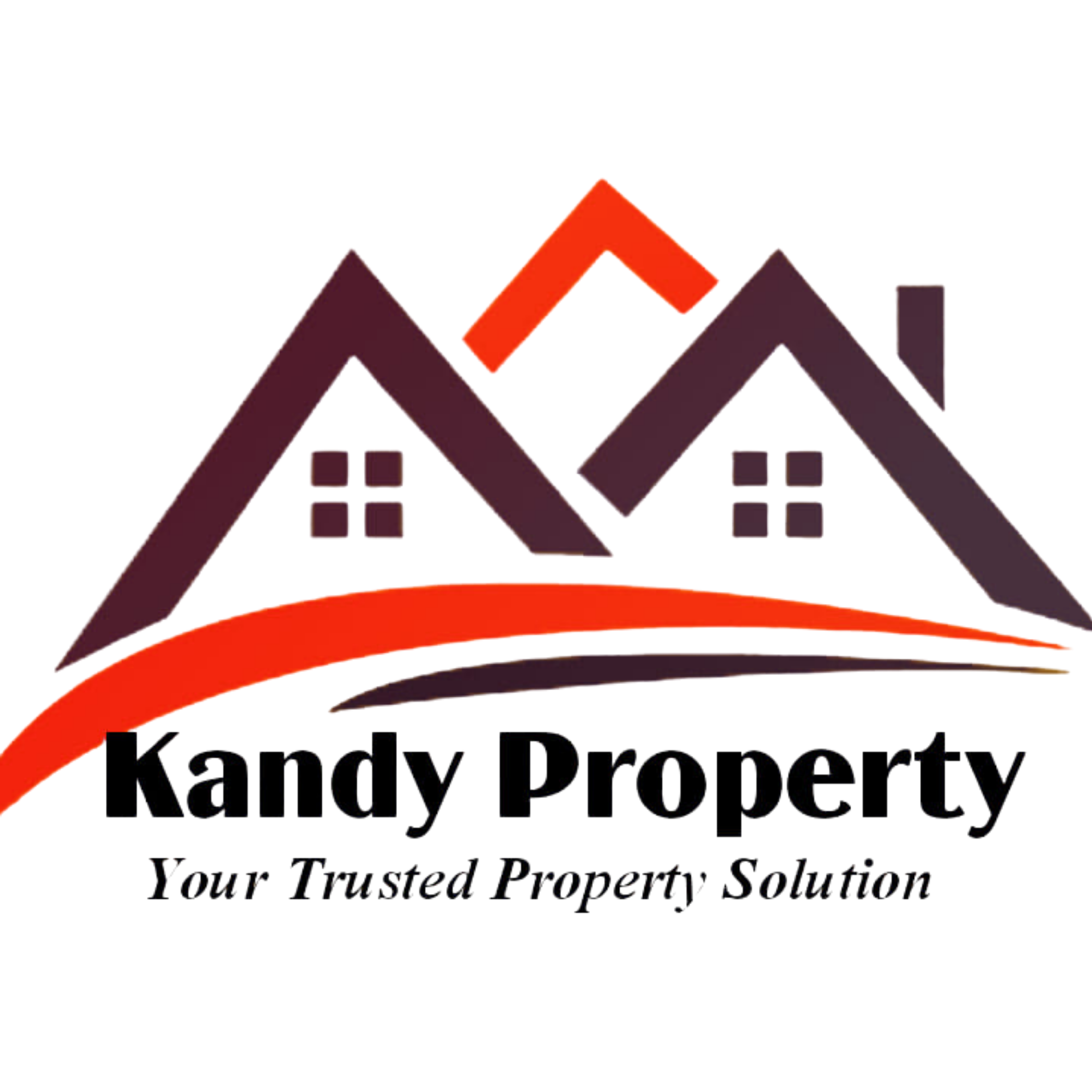 A logo for Realty Property with a roofline and house silhouette in black, and an orange swoosh underneath. The text 'Realty Property' appears below with the tagline 'Your Trusted Property Solution' in smaller font.