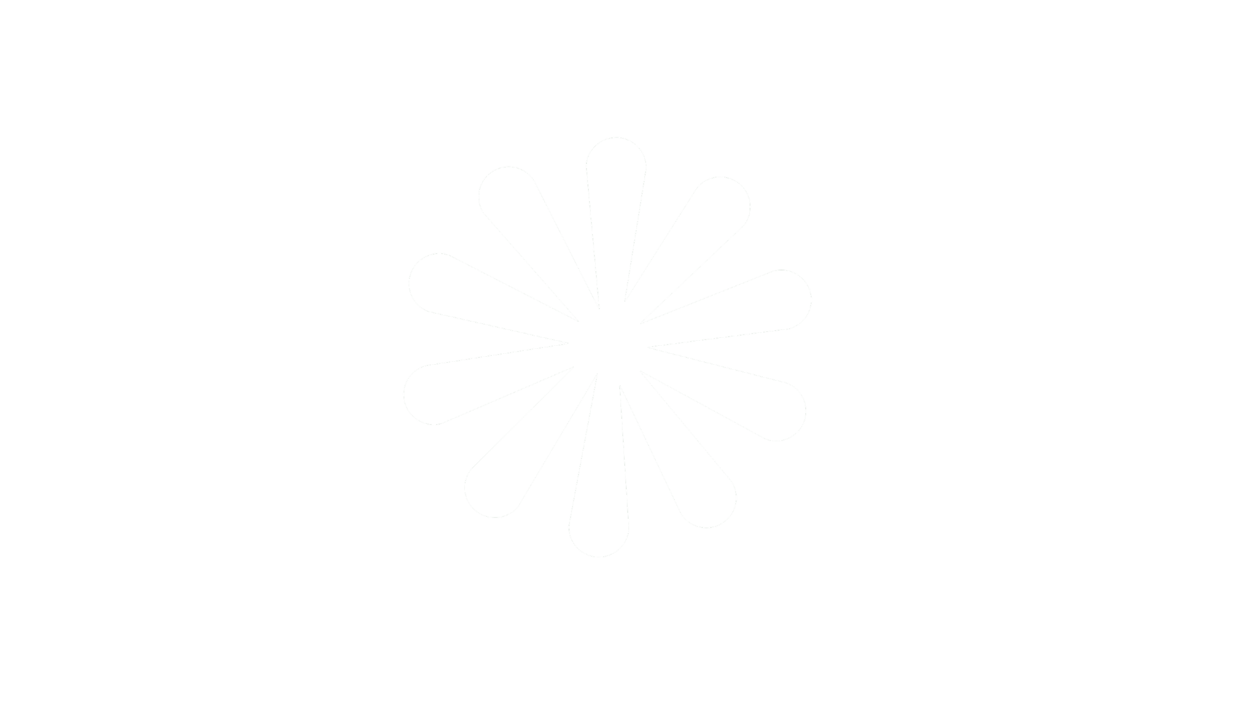 Black background with a white circular geometric pattern resembling a stylized flower or starburst at the center.