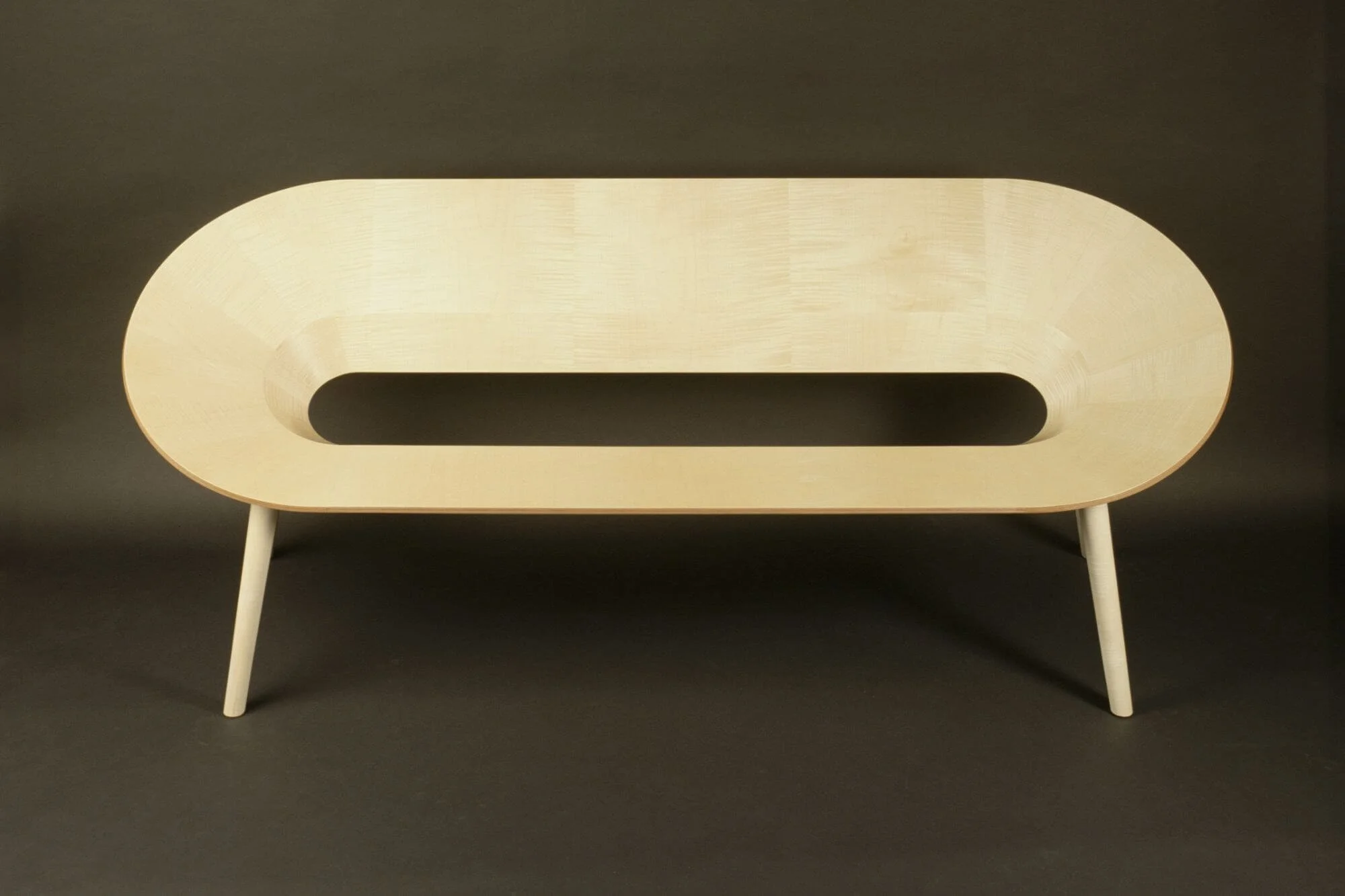 oak curved contemporary bench