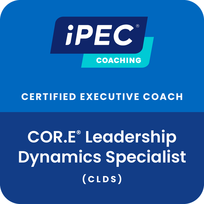 Certification badge for iPEC coaching, indicating Ajay Chikermane is a Certified Executive Coach and CORE Leadership Dynamics Specialist (CLDS).