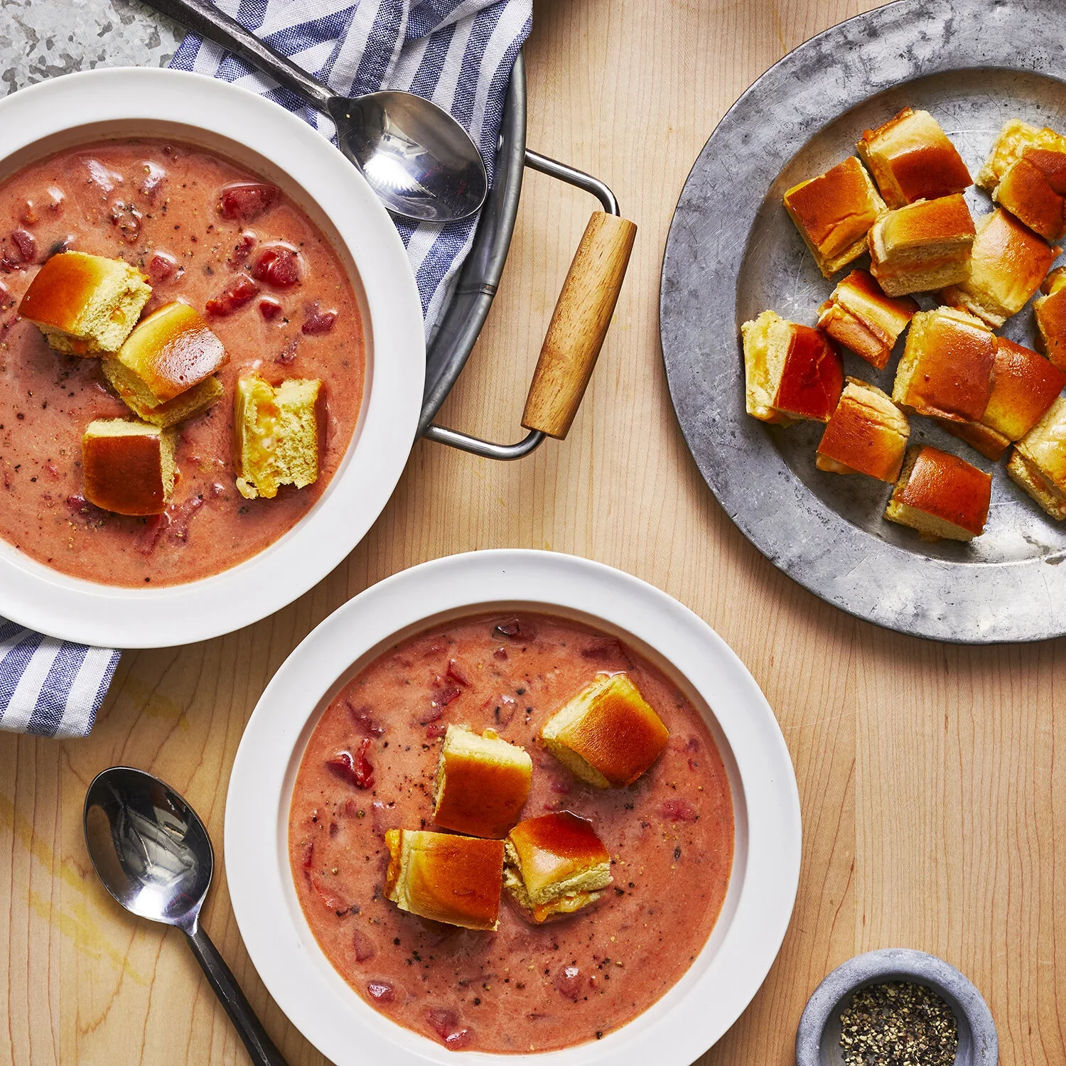 Tomato Soup with Grilled Cheese Croutons