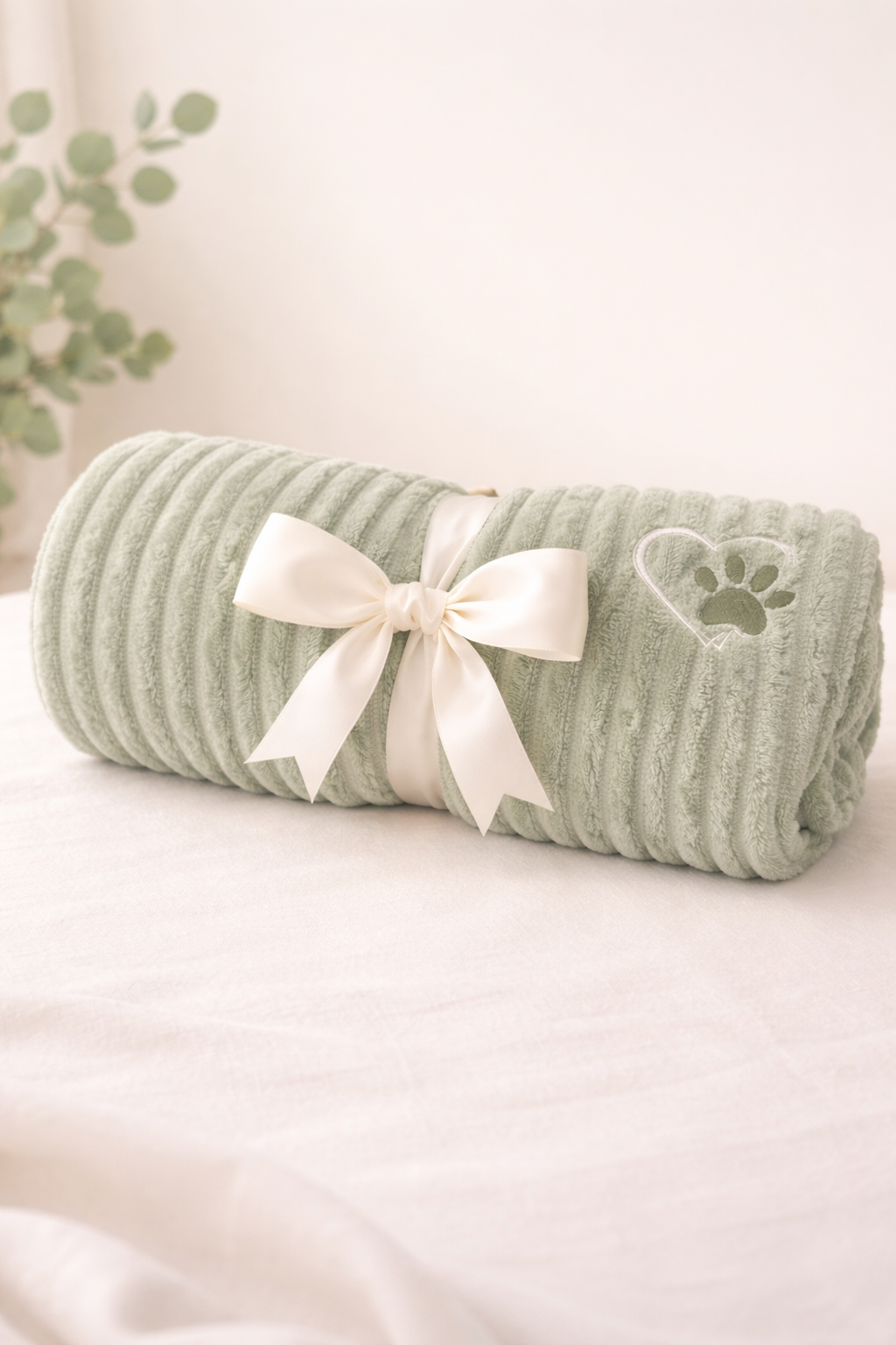 Sage Paw Print Plush Blanket