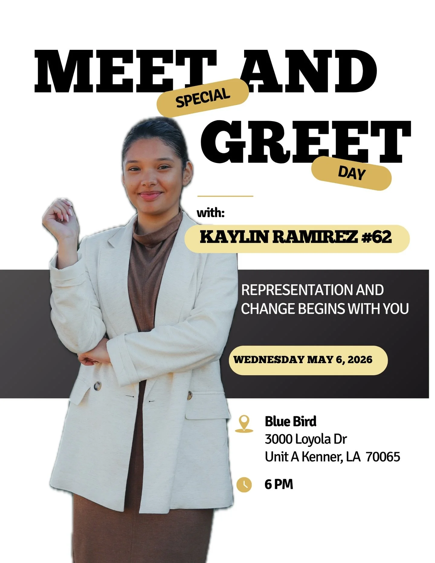 Stop by @bluebirdlatineatery today to eat amazing Honduran cuisine and meet your candidate for District 5!! Today at 6pm will be my last meet and greet before Election Day on May 16th. I hope to meet all of you and answer any last minute questions yo