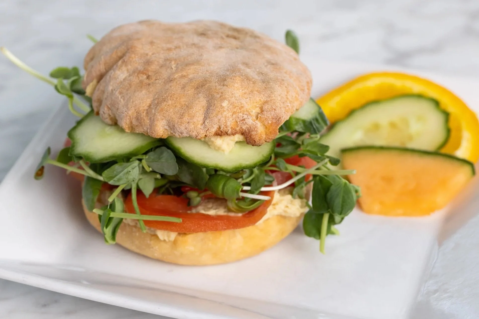 Veggie Sandwich on gluten free bun At Fancy Pants Cafe in Bridgewater, Nova Scotia
