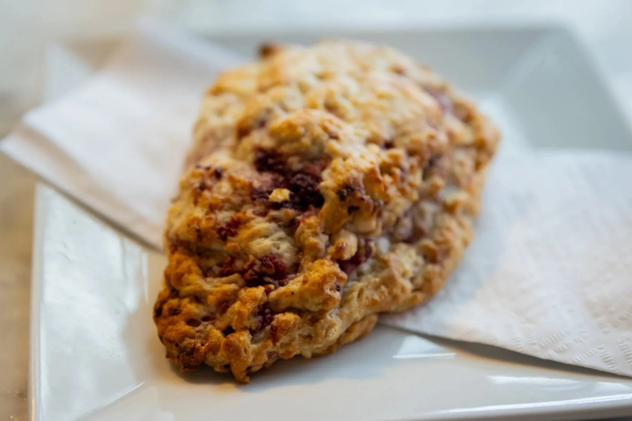 Scone on plate At Fancy Pants Cafe in Bridgewater, Nova Scotia