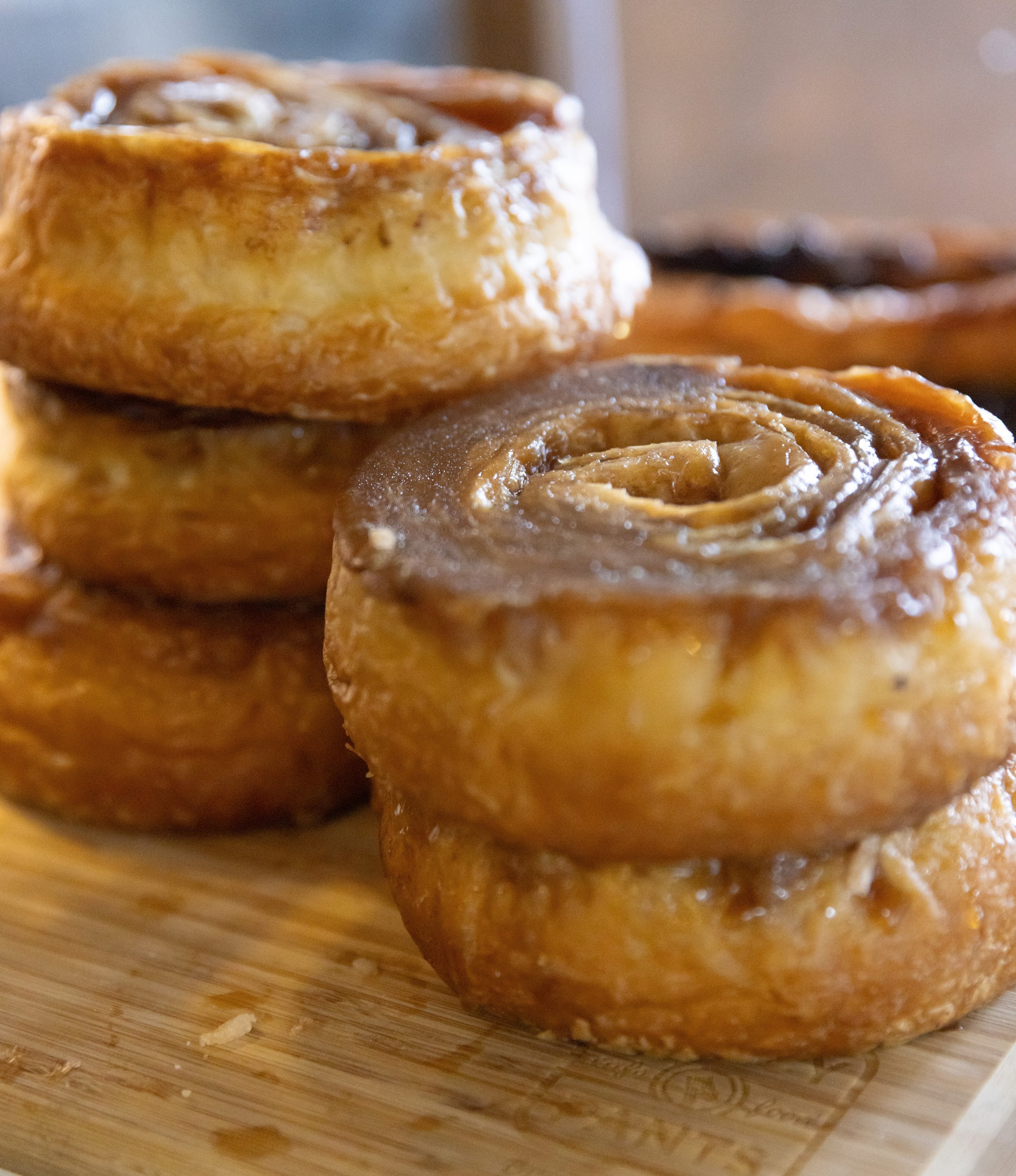 Close up of cinnamon rolls At Fancy Pants Cafe in Bridgewater, Nova Scotia