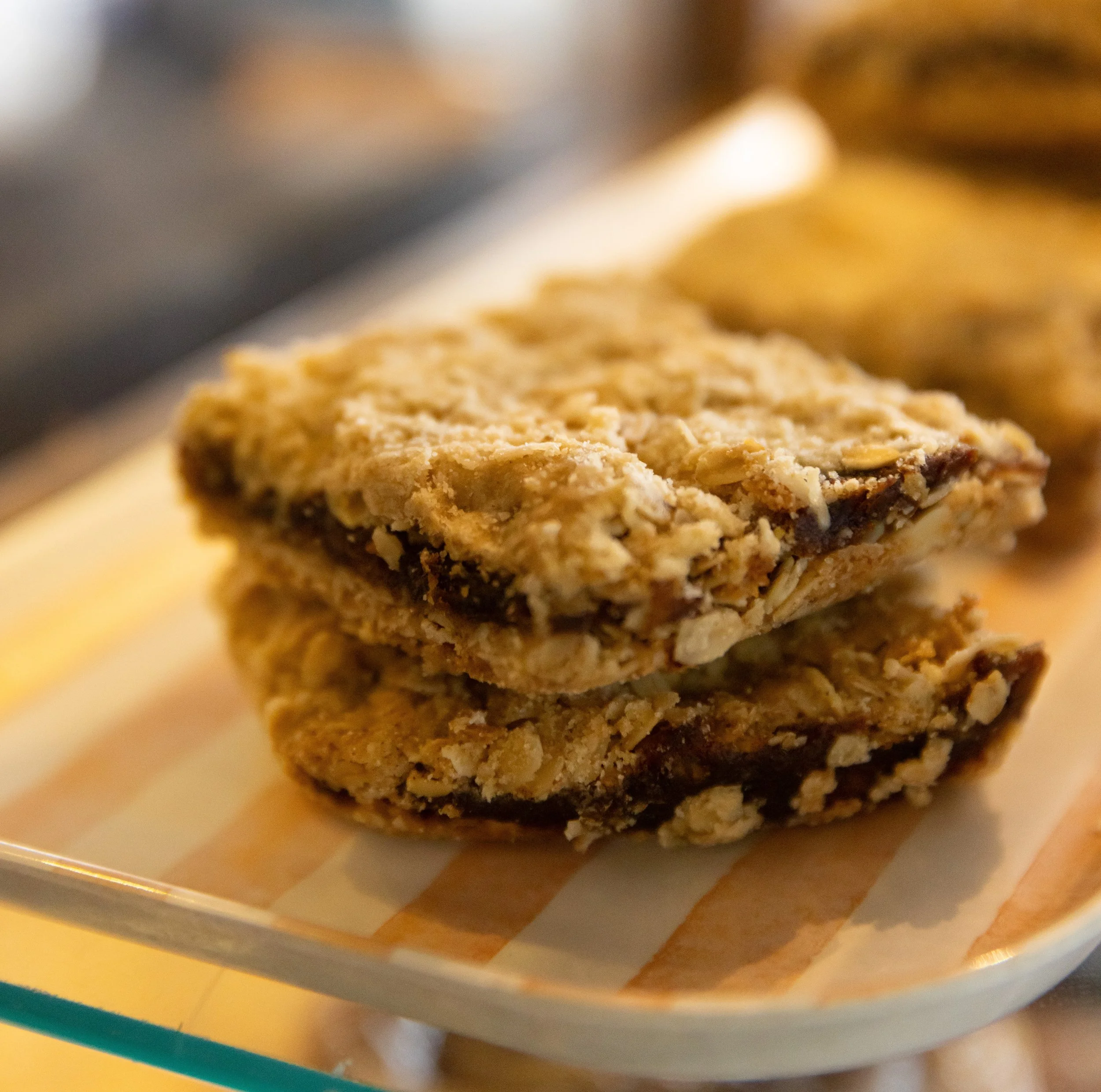 Date squares on display At Fancy Pants Cafe in Bridgewater, Nova Scotia