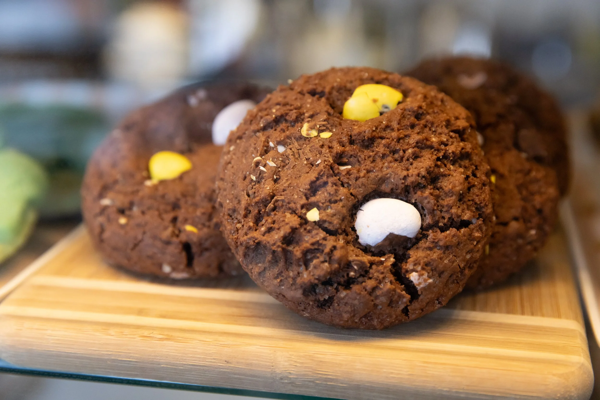 Easter chocolate mini-egg cookie At Fancy Pants Cafe in Bridgewater, Nova Scotia