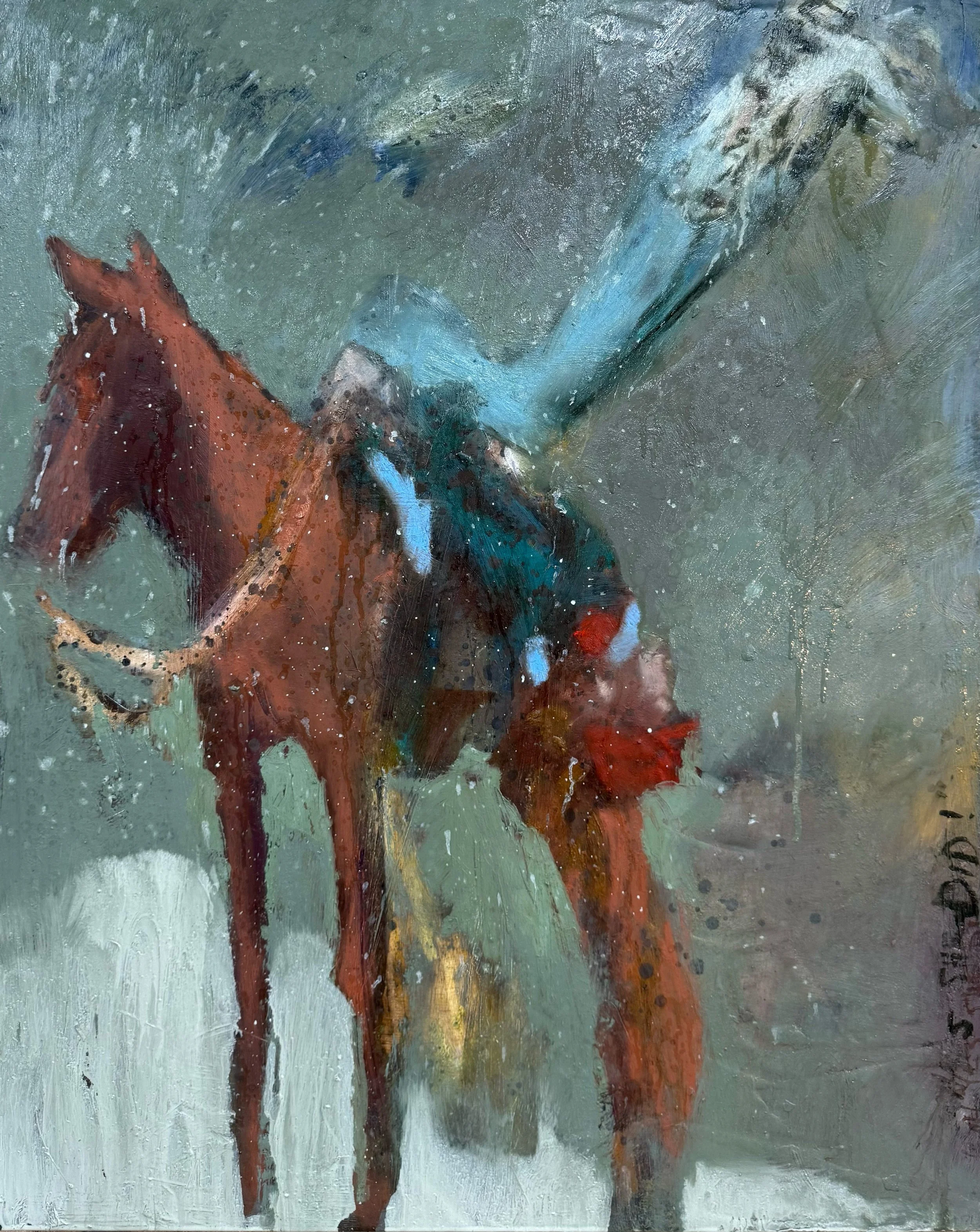 Oh Yes She Did in Snow  18 x 24 in oil on wood 