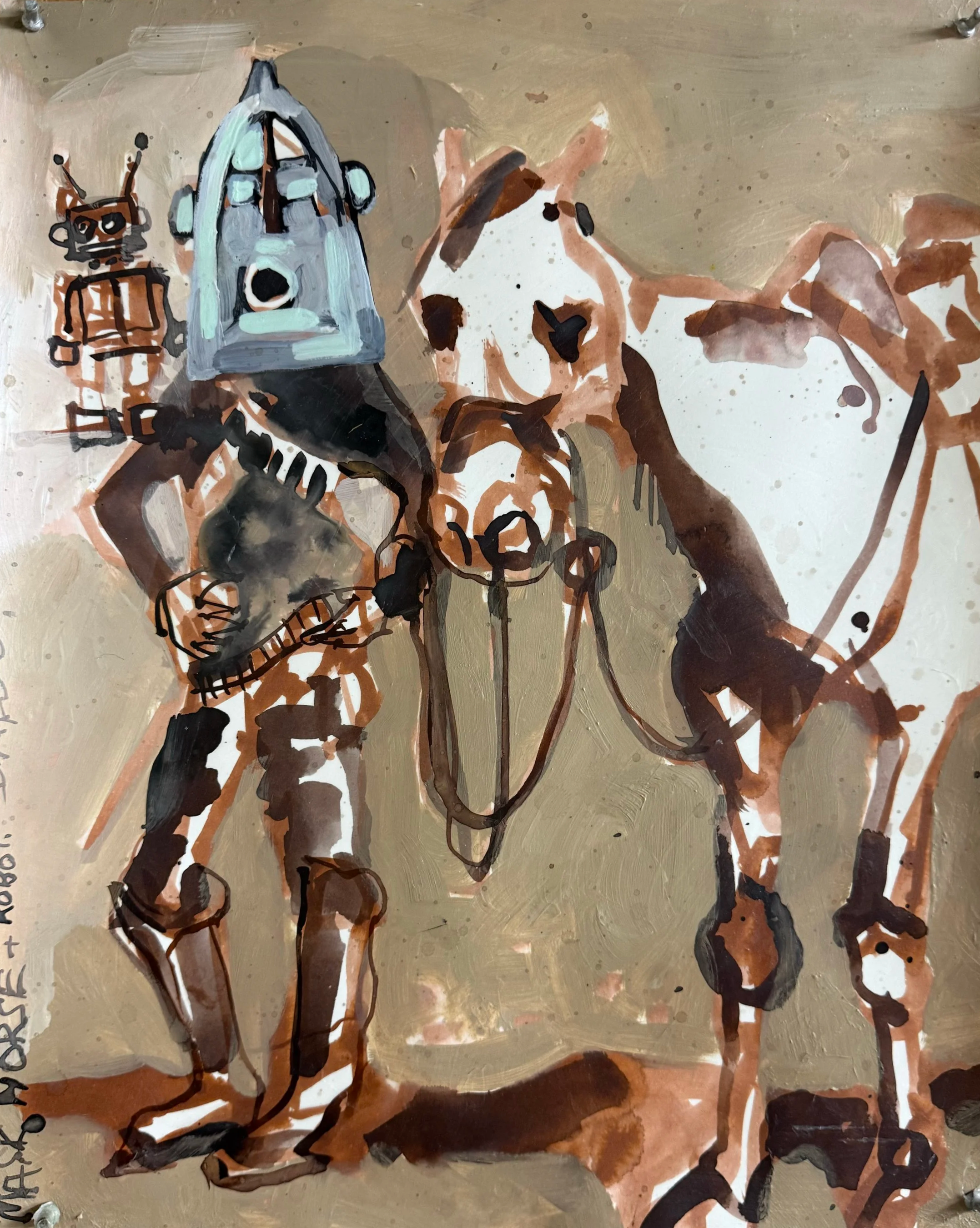 Robot Frontier, 2026
Watercolor and wax
11 × 14 in (27.9 × 35.6 cm)