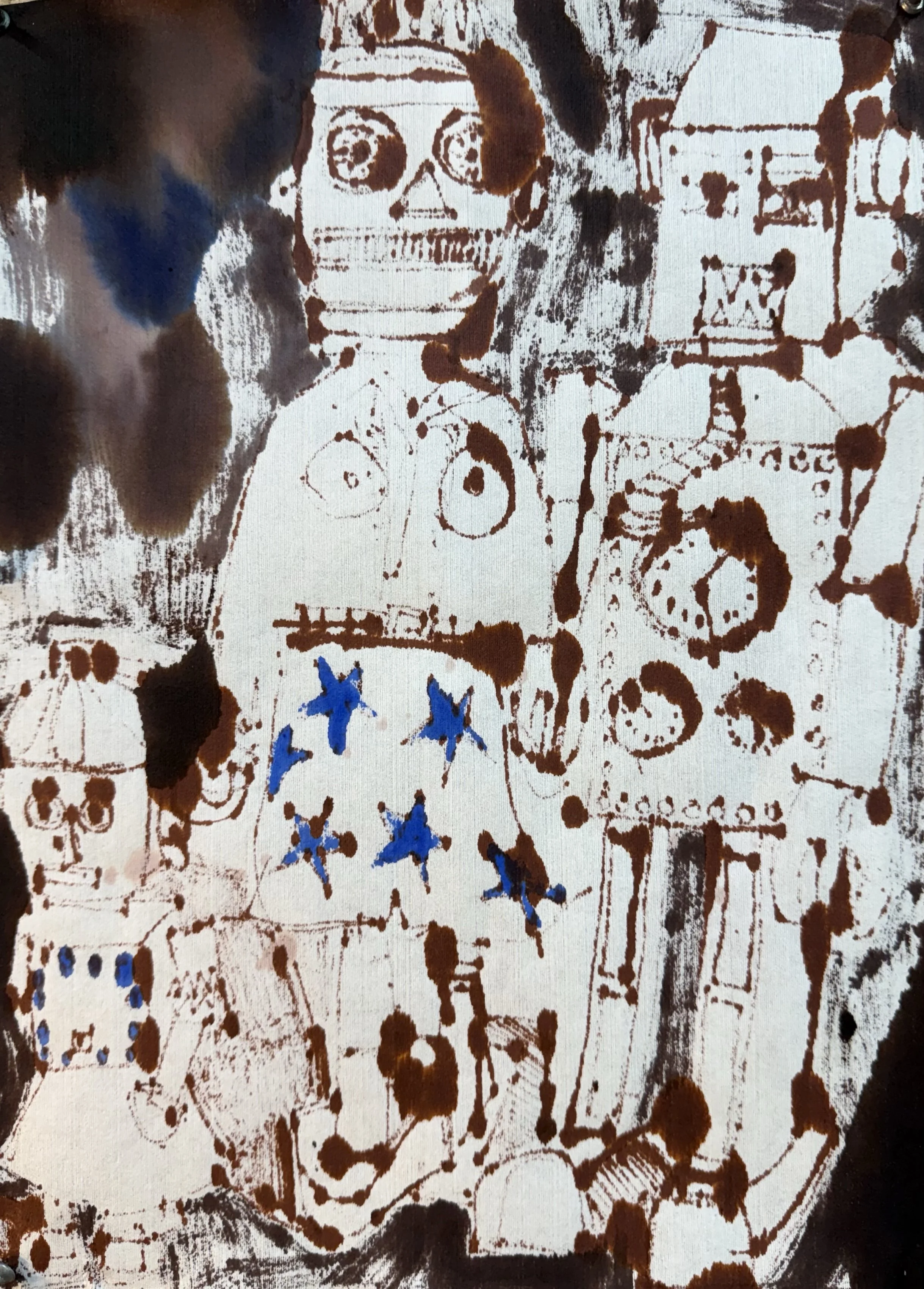 Robot Gathering 11 x 14 inches watercolor and wax 2026