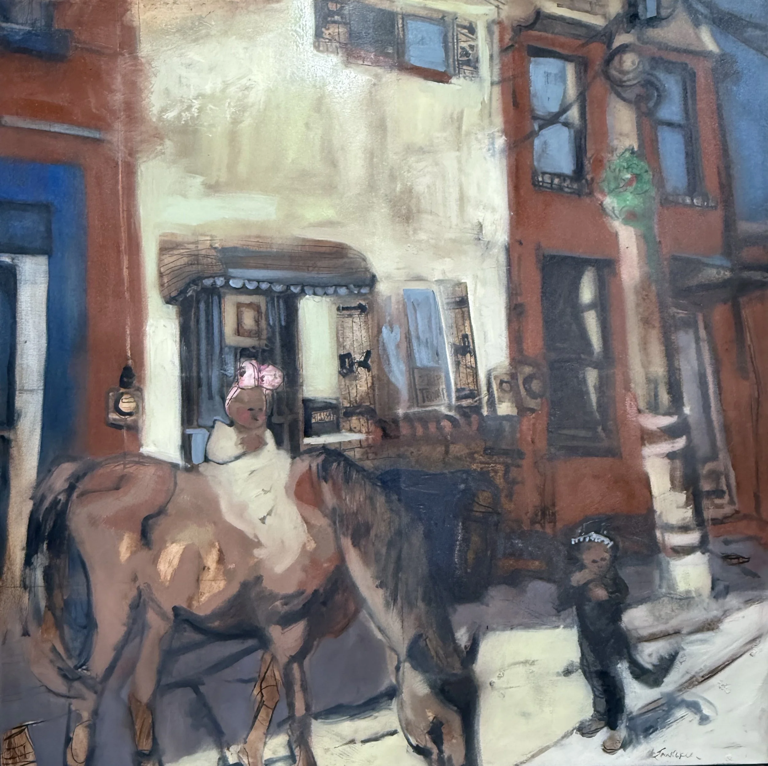 Yellow House Horse  72 x 72 in oil on linen
