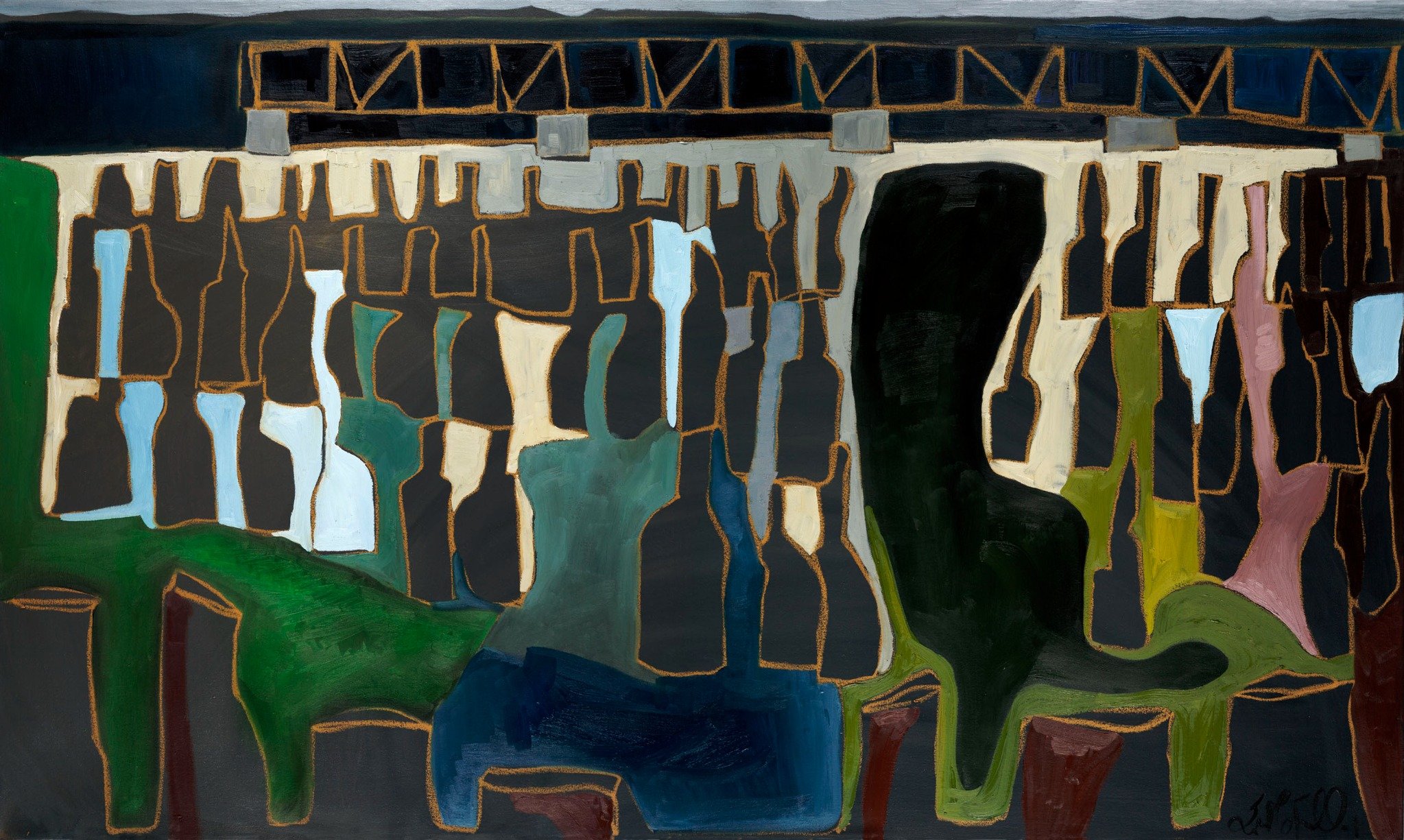 Water through pilings — Maine painting by Erin McGee Ferrell.