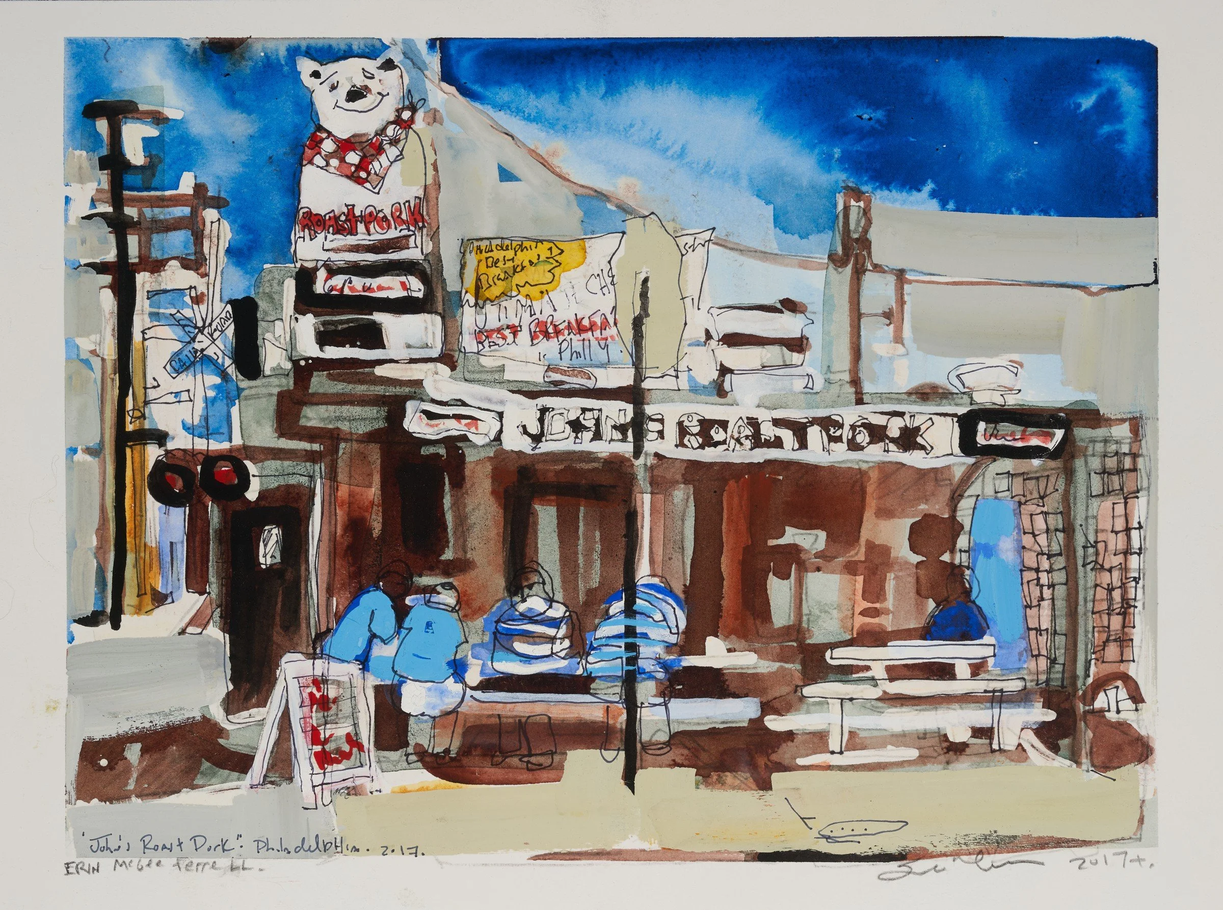 Erin McGee Ferrell, John’s Roast Pork, Philadelphia, 2017. A later work continuing her Philadelphia painting practice.